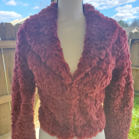 Bebe Red Fur Jacket - Picture 1 of 8